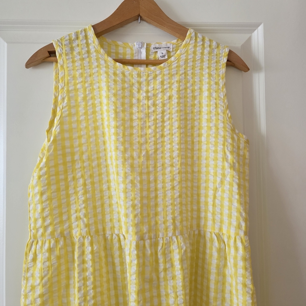 Chloe + Rene Gingham Cotton Blend Sleeveless Dress Womns S Yellow Preppy Cottage - Picture 2 of 5